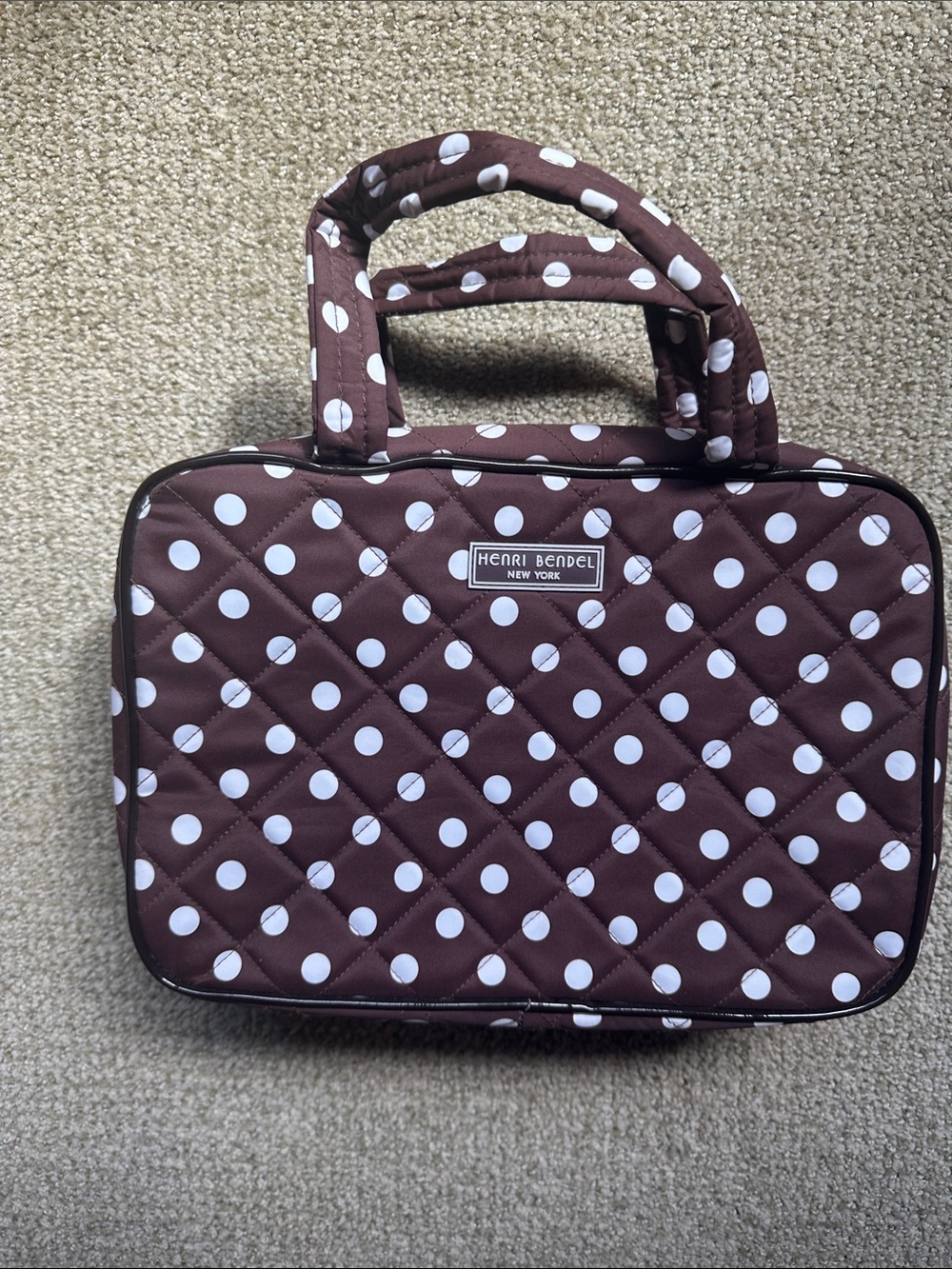 Henry Bendel signature brown with white dots hanging toiletry bag